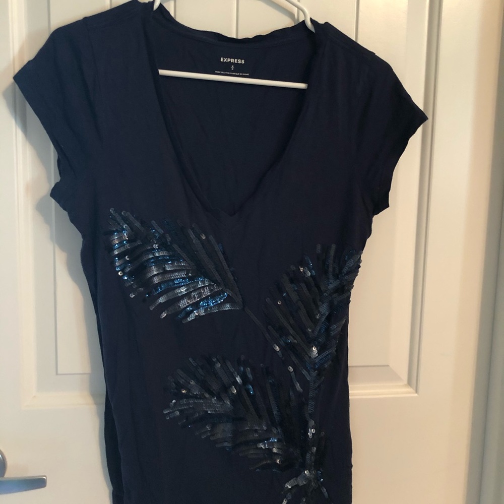Express peacock feather sequin t-shirt